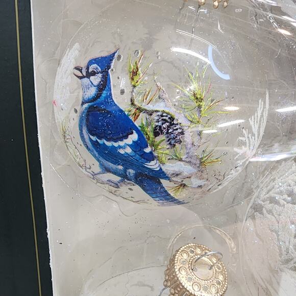 Krebs Glass Blue Jay Ornaments Set of 4 Clear 2.6 Inch Christmas Balls USA - Picture 2 of 9